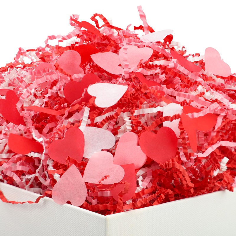 peony man 1 LB Valentines Day Crinkle Cut Paper Shred Filler Red Pink White Shredded Paper with Heart Confetti Valentine Raffia Shred Papers for Gift Basket Box Filling Crafts Wrapping Wedding Party Supplies - Image 4