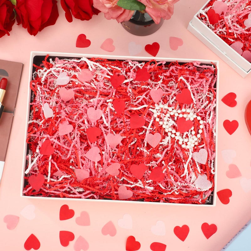peony man 1 LB Valentines Day Crinkle Cut Paper Shred Filler Red Pink White Shredded Paper with Heart Confetti Valentine Raffia Shred Papers for Gift Basket Box Filling Crafts Wrapping Wedding Party Supplies - Image 5