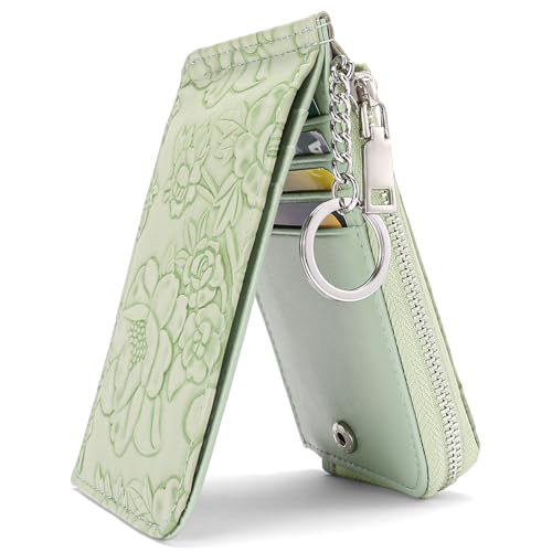 GAEKEAO Small Credit Card Holder Wallet for Women RFID Leather Slim Wristlet Keychain Wallets With Zipper Pocket - Image 1