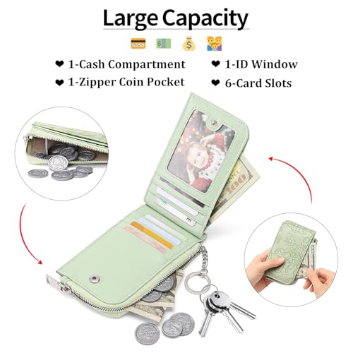 GAEKEAO Small Credit Card Holder Wallet for Women RFID Leather Slim Wristlet Keychain Wallets With Zipper Pocket - Image 2