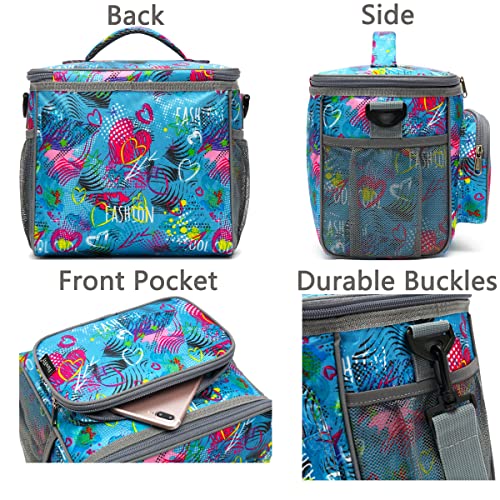 FlowFly Insulated Reusable Lunch Bag Adult Large Lunch Box for Women and Men with Adjustable Shoulder Strap,Front Zipper Pocket and Dual Large Mesh Side Pockets,Heart - Image 5