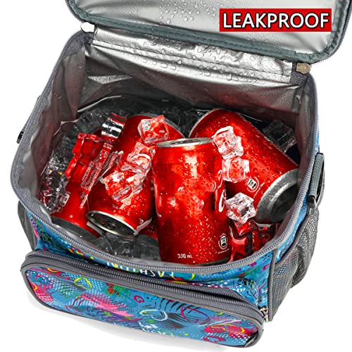 FlowFly Insulated Reusable Lunch Bag Adult Large Lunch Box for Women and Men with Adjustable Shoulder Strap,Front Zipper Pocket and Dual Large Mesh Side Pockets,Heart - Image 3