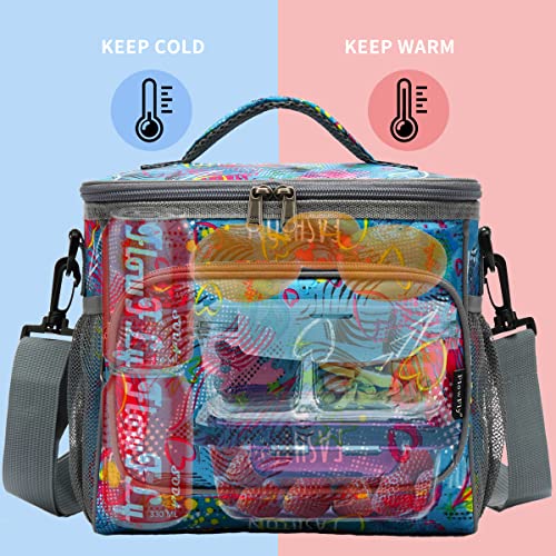 FlowFly Insulated Reusable Lunch Bag Adult Large Lunch Box for Women and Men with Adjustable Shoulder Strap,Front Zipper Pocket and Dual Large Mesh Side Pockets,Heart - Image 2