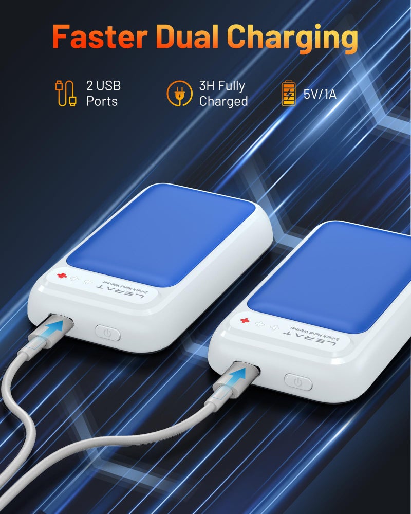 Lerat Hand Warmers Rechargeable 2 Pack  Electric Hand Warmers  Fast Heating  Portable Pocket Heater  2 In 1 Quick Charge Hand Warmer For Outdoor Indoor  Warmer Gift For Women Men  Golf  Camping -Blue - Image 5