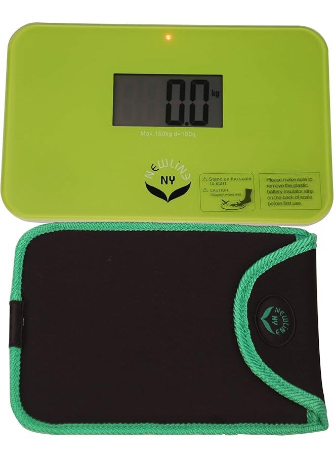 NEWLINE NY - NEWLINE NY Step On Super Mini Smallest Travel Bathroom Scale With Trip Protection Sleeve Sbb0638Sm Gn Sms S001 Bg Green - Image 1