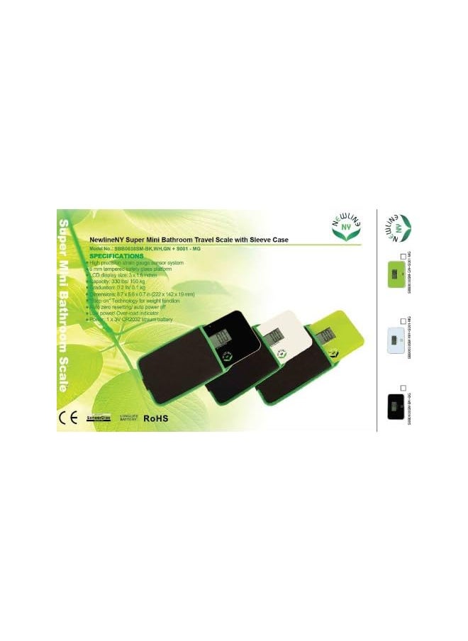 NEWLINE NY - NEWLINE NY Step On Super Mini Smallest Travel Bathroom Scale With Trip Protection Sleeve Sbb0638Sm Gn Sms S001 Bg Green - Image 1