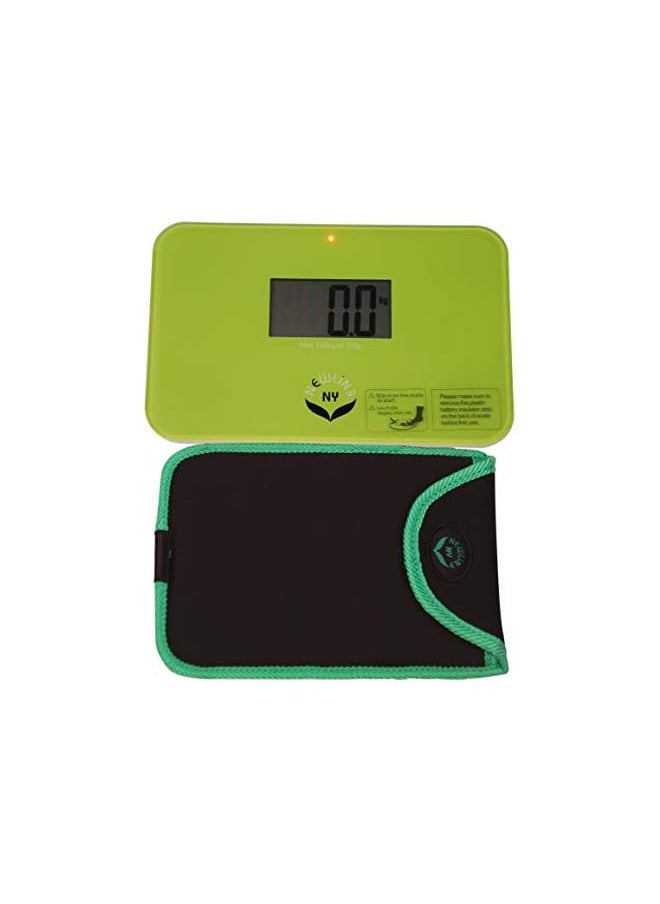NEWLINE NY - NEWLINE NY Step On Super Mini Smallest Travel Bathroom Scale With Trip Protection Sleeve Sbb0638Sm Gn Sms S001 Bg Green - Image 1