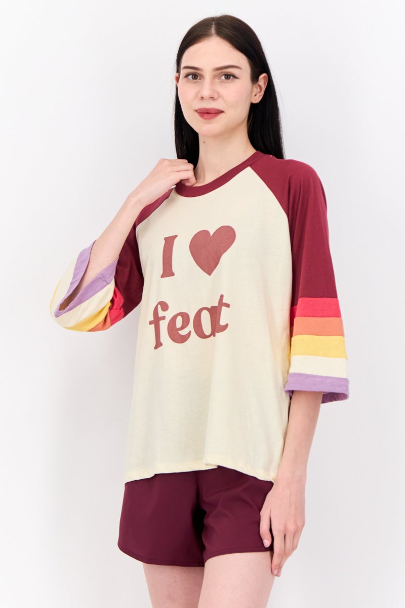 Feat Women Crew Neck 3/4th Sleeve Graphic Print T-Shirts, Multicolor - Image 1