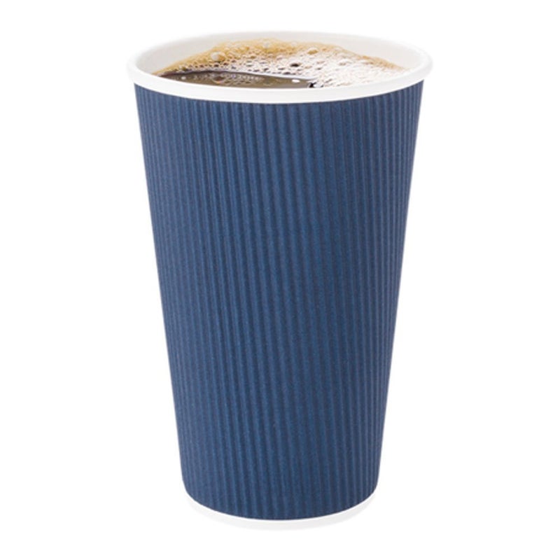 Restaurantware Restaurantware 20 Ounce Ripple Insulated Coffee Cups 250 Double Wall Corrugated Tumblers Sustainable Midnight Blue Paper Design Ribbed Surface Secure Grip Matching Lids Sold Separately 