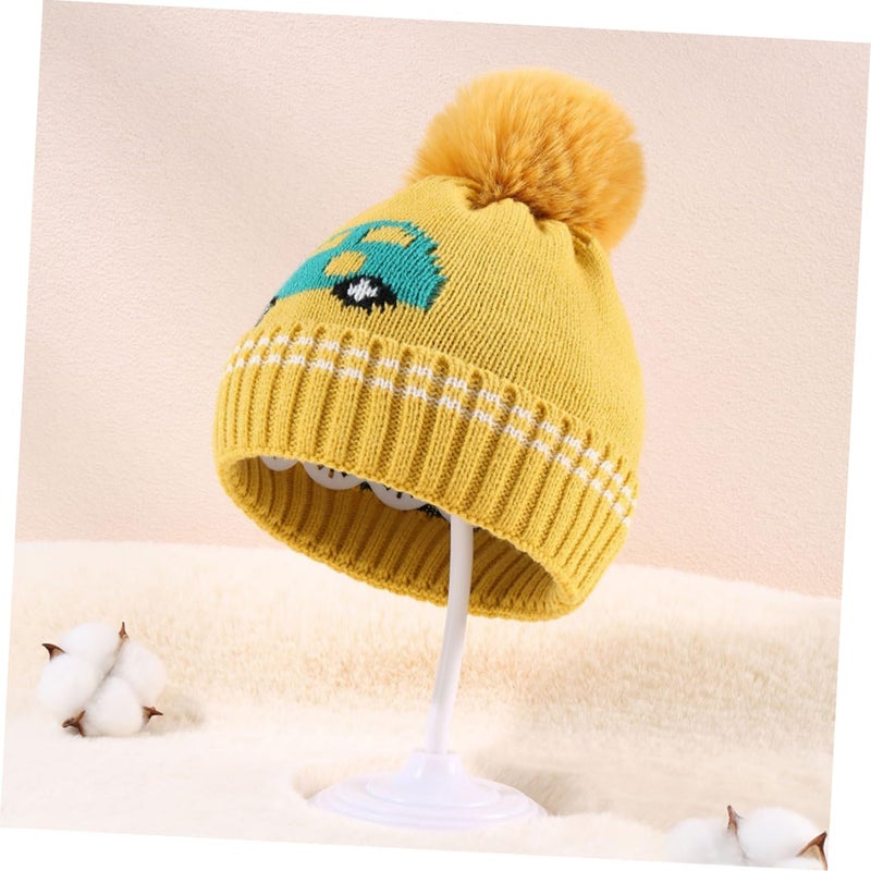 Cartoon Baby Knit Winter Hat With Plush Pom Pom Warm Ear Warmer Beanie For Boys And Girls Yellow - Image 5
