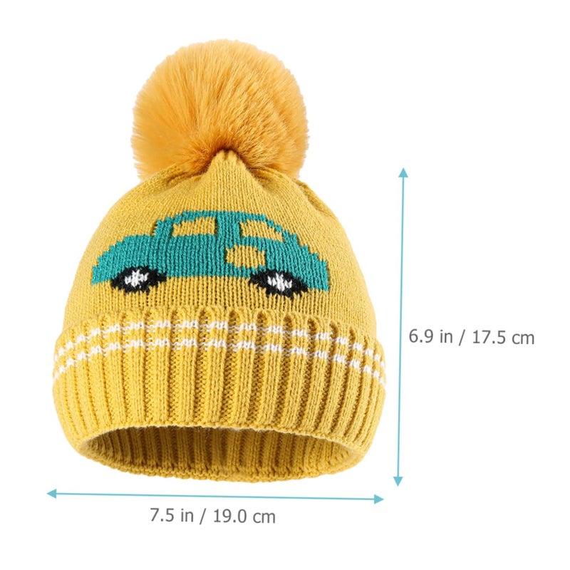 Cartoon Baby Knit Winter Hat With Plush Pom Pom Warm Ear Warmer Beanie For Boys And Girls Yellow - Image 4
