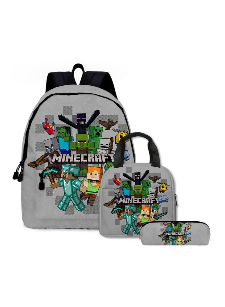 ماين كرافت على ظهره حقيبة الغداء مقلمة ثلاث قطع دعوى الرجال والنساء الترفيه الرياضة حقيبة السفر طالب حقيبة المدرسة - Image 1