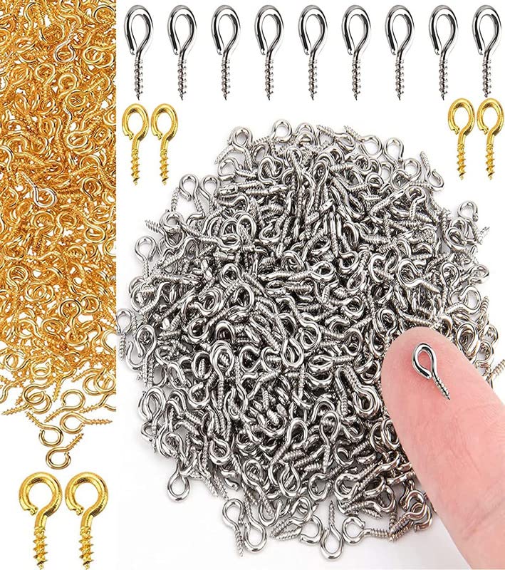 DIY Crafts DIY Crafts 40x, Bright Silver, Small Screw Eye Pins, 4 x 8mm Eye Pin Hooks, Eyelets Screw Threaded Clasps Hooks for Doing Art DIY, Mini Metal Hoop Pe (40x, Bright Silver)  - Image 1