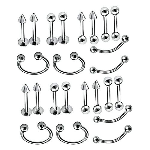 MEENAZ Body Piercing Surgical Jewelry Set Silver Navel Barbell Eyebrow Tragus Earring Lip Ring Nose Ring Pins Needle Stud,Tongue foreceps,hanging Kit Men Boys Girls Women 12 Pcs MENS EARRING COMBO-M39 - Image 3