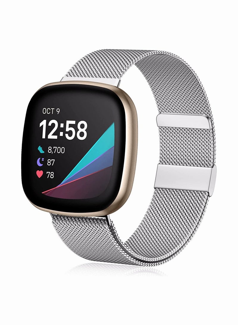 Captaintech Bands for Fitbit Versa 3, Metal Bands Compatible with Fitbit Sense, Stainless Steel Mesh Breathable Wristband Strap with Adjustable Magnet Lock, Replacement Wristbands for Women and Men - Image 1
