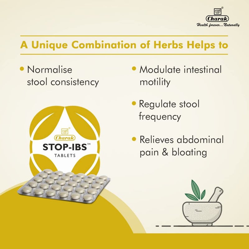 Charak Pharma Stop-IBS Tablet for Relief in Irritable Bowel Syndrome & Relieves Abdominal Gases | Healing Herbs Sunthi, Bilva & Musta (30 tablets) - Image 3
