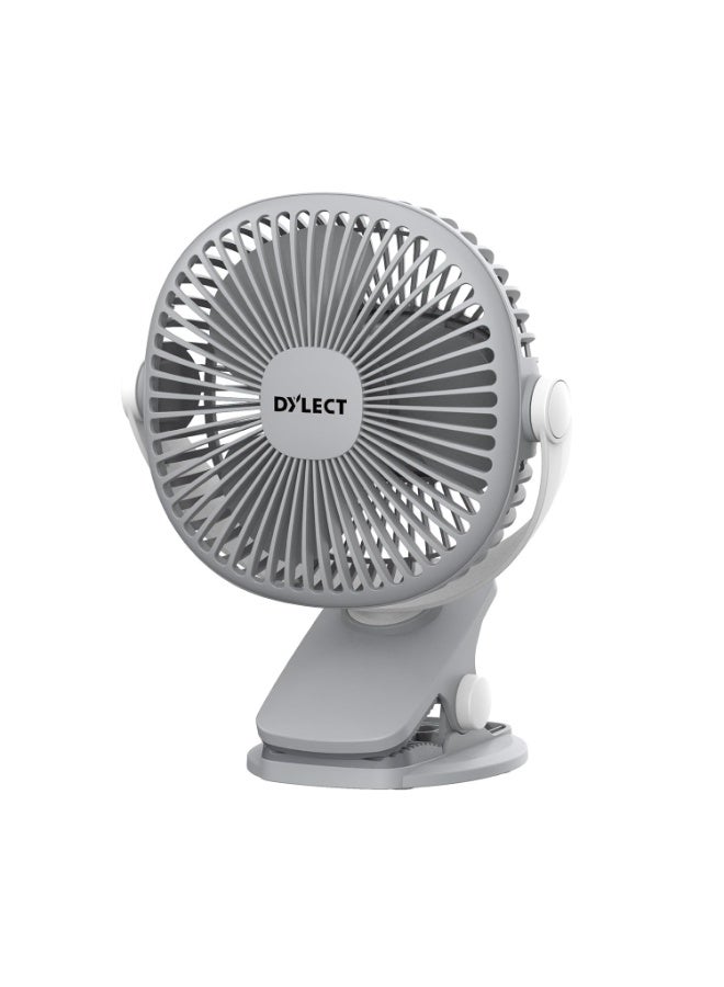 Dylect® Briza Clip Mate Rechargeable Fan | 2000mAh Battery | 8H Runtime | TruSilent BLDC Motor | 3-Speed | 360° Rotation | MICRO-B | Clip & Wall-Mount Fan | Home/Office/Travel | Steel Grey - Image 1