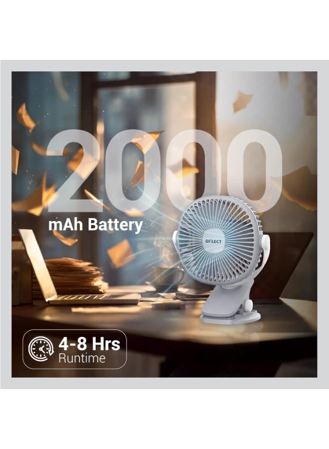 Dylect® Briza Clip Mate Rechargeable Fan | 2000mAh Battery | 8H Runtime | TruSilent BLDC Motor | 3-Speed | 360° Rotation | MICRO-B | Clip & Wall-Mount Fan | Home/Office/Travel | Steel Grey - Image 4