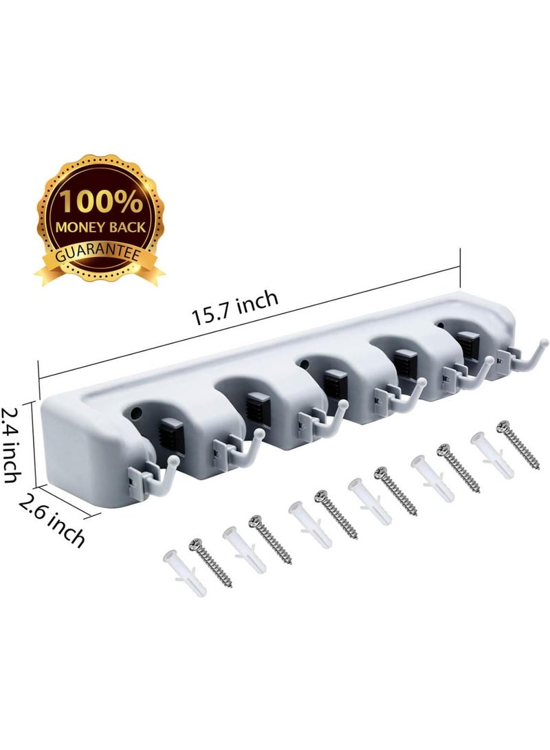 YelaJoy Mop and Broom Holder Wall Mount Garden Tool Storage Tool Rack Storage & Organization for the Home Plastic Hanger for Closet Garage Organizer ，5-position-Grey  - Image 2