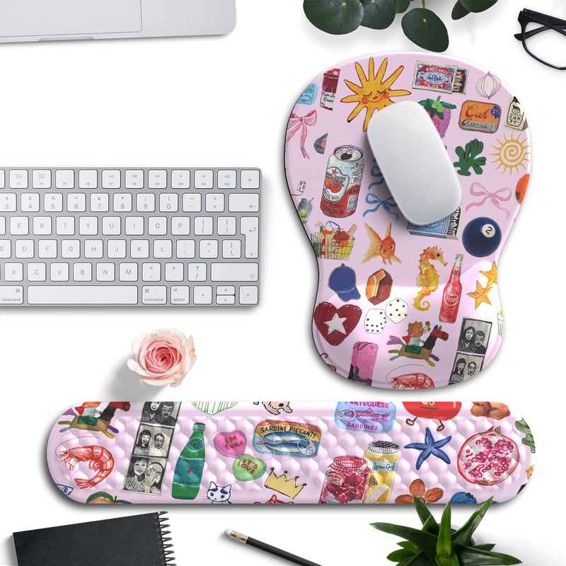 Mechanical Cattle Cute Mousepad with Wrist Rest for Computer Keyboard Mouse Pad Ergonomic Pink Kawaii Mousepad, Best Desk Decor Office Girls Pink Desk 2-in-1 Wrist Support Mouse Pad, Soft Gel Material Anti Slip Bottom - Image 1