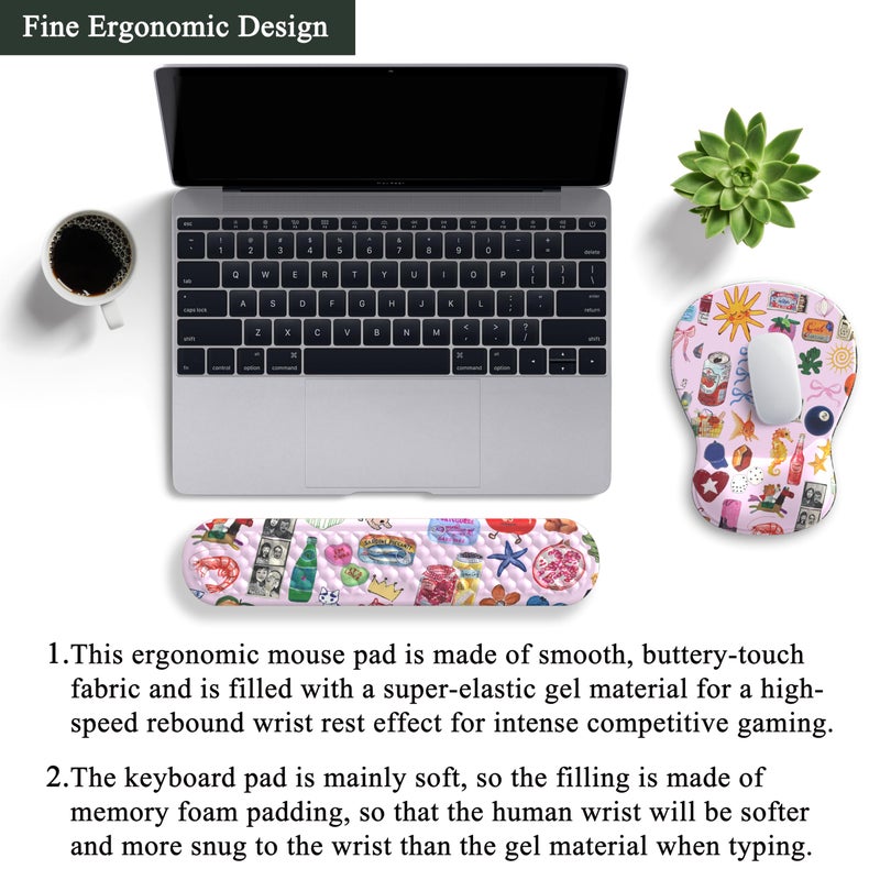 Mechanical Cattle Cute Mousepad with Wrist Rest for Computer Keyboard Mouse Pad Ergonomic Pink Kawaii Mousepad, Best Desk Decor Office Girls Pink Desk 2-in-1 Wrist Support Mouse Pad, Soft Gel Material Anti Slip Bottom - Image 4