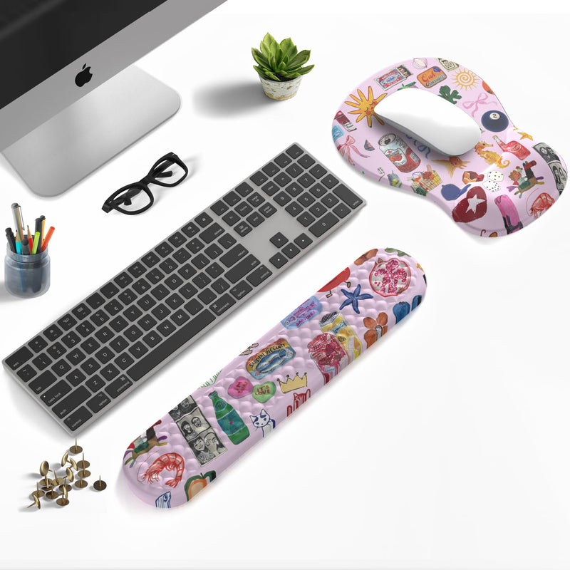 Mechanical Cattle Cute Mousepad with Wrist Rest for Computer Keyboard Mouse Pad Ergonomic Pink Kawaii Mousepad, Best Desk Decor Office Girls Pink Desk 2-in-1 Wrist Support Mouse Pad, Soft Gel Material Anti Slip Bottom - Image 2