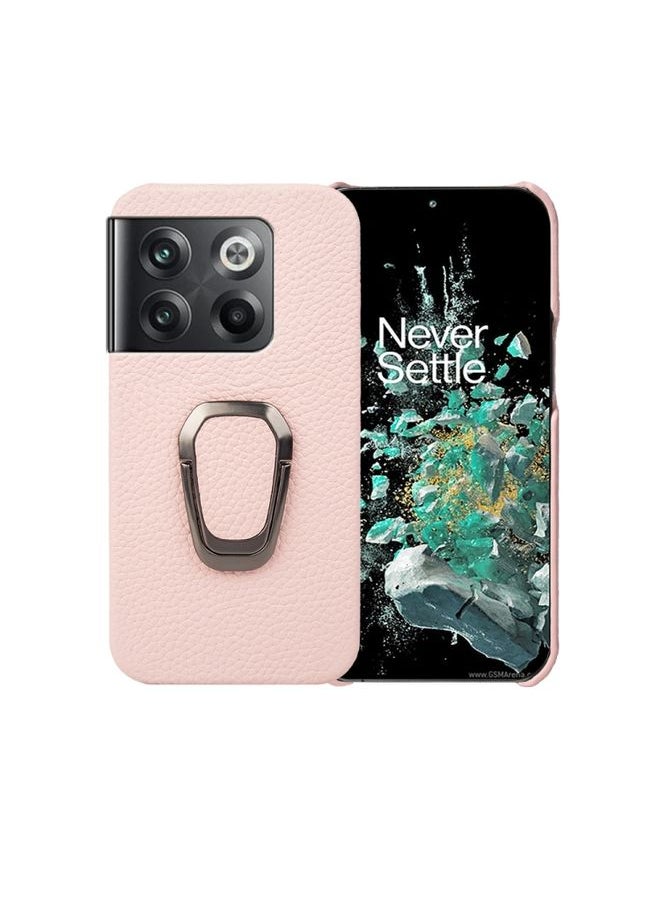 HuHa - Case Cover For For OnePlus Ace Pro Ring Holder Litchi Texture Genuine Leather Phone Case(Pink) - Image 1