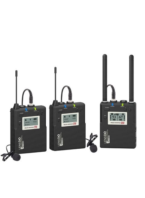 LENSGO LWM-338C Metal 99-Channel Professional Omnidirectional Wireless Lavalier Microphone System UHF Dual Transmitter and 1 Receiver Wireless Lav Lapel Mic for Camera DSLR Smartphone Video Recording