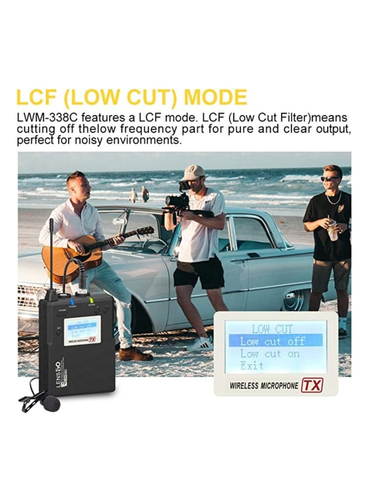 LENSGO LWM-338C Metal 99-Channel Professional Omnidirectional Wireless Lavalier Microphone System UHF Dual Transmitter and 1 Receiver Wireless Lav Lapel Mic for Camera DSLR Smartphone Video Recording