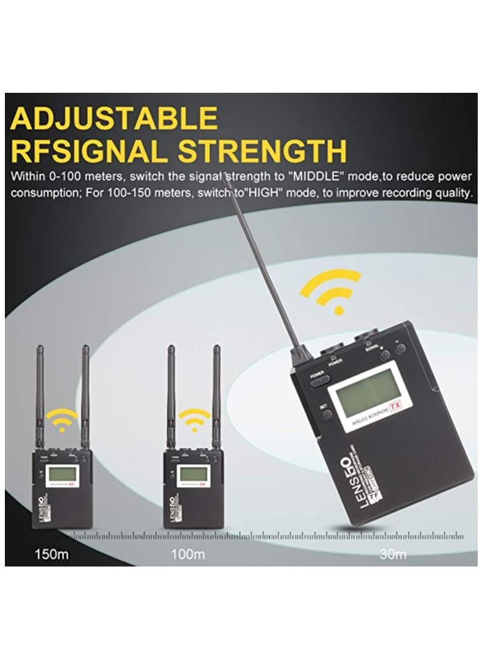 LENSGO LWM-338C Metal 99-Channel Professional Omnidirectional Wireless Lavalier Microphone System UHF Dual Transmitter and 1 Receiver Wireless Lav Lapel Mic for Camera DSLR Smartphone Video Recording