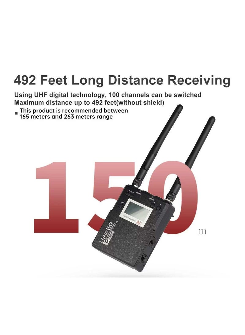 LENSGO LWM-338C Metal 99-Channel Professional Omnidirectional Wireless Lavalier Microphone System UHF Dual Transmitter and 1 Receiver Wireless Lav Lapel Mic for Camera DSLR Smartphone Video Recording