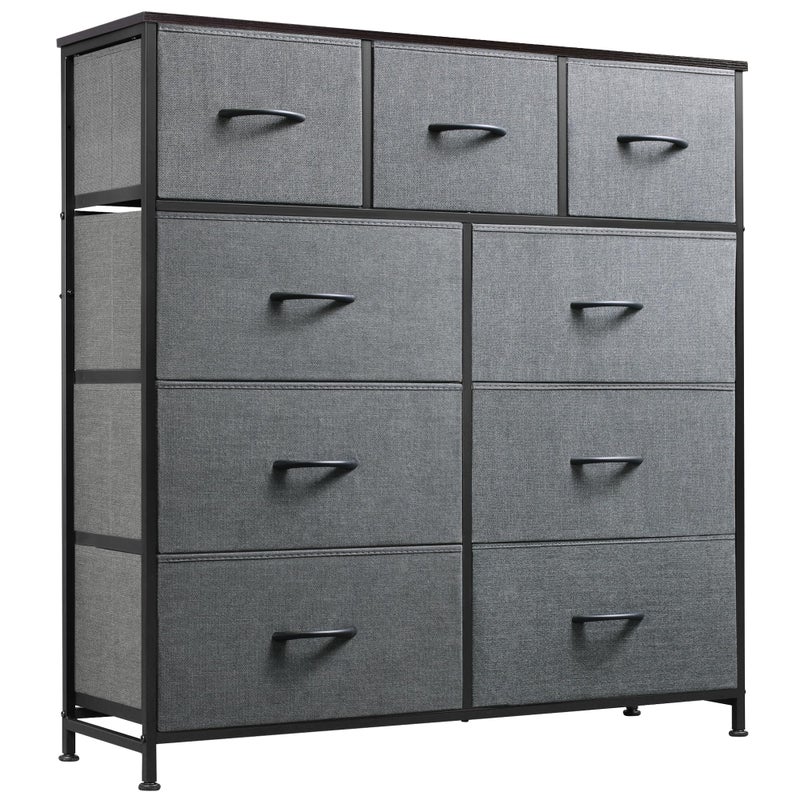 Wlive WLIVE 9Drawer Dresser Fabric Storage Tower for Bedroom Hallway Entryway Closet Tall Chest Organizer Unit with Fabric Bins Steel Frame Wood Top Easy Pull Handle Dark Grey