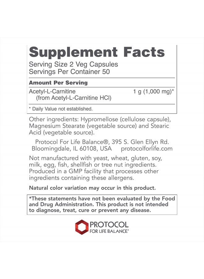 Protocol For Life Balance Protocol Acetyl- L-Carnitine 500mg - Energy Supplement, Nerve, and Brain Support - 100 Veg Caps - Image 2