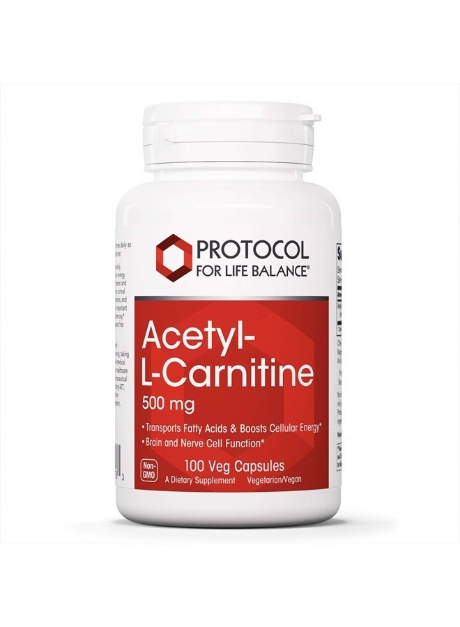 Protocol For Life Balance Protocol Acetyl- L-Carnitine 500mg - Energy Supplement, Nerve, and Brain Support - 100 Veg Caps - Image 1