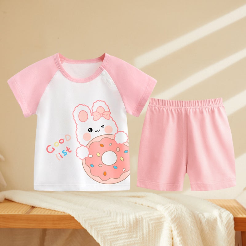 Baby Summer Thin Short-sleeved Shorts suit Pure Cotton Outfit Children''s Underwear Two-piece Pack Men''s and Women''s Baby Summer Clothes - Image 1