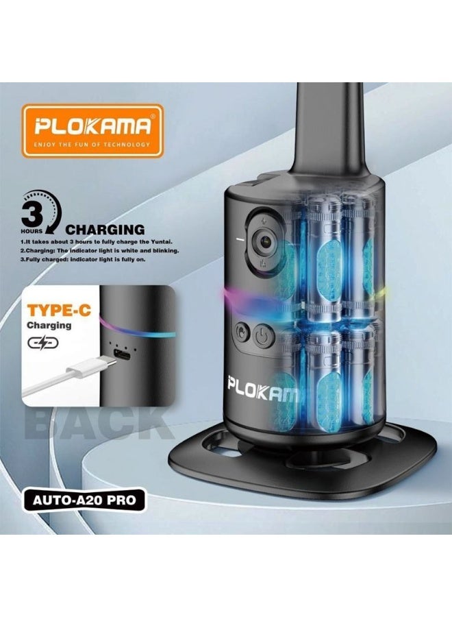 بلوكاما حامل هاتف جيمبال PLOKAMA AUTO-A20 PRO 360° ذكي بتتبع الوجه تلقائيًا مع إضاءة LED مزدوجة وجهاز تحكم بلوتوث - Image 5