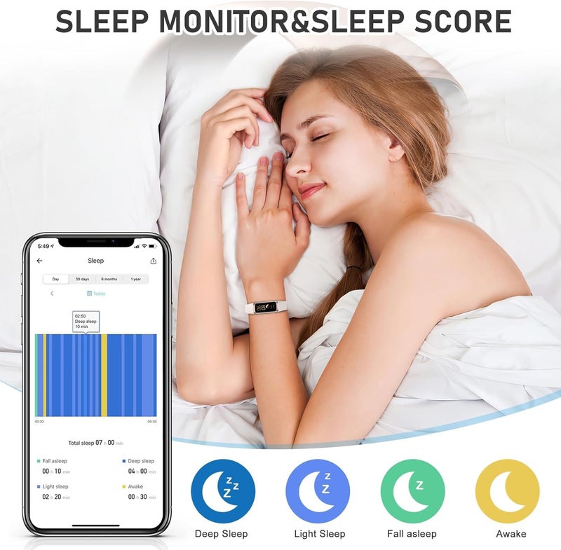 إكسفور متتبع اللياقة البدنية مع مراقب معدل ضربات القلب، عداد الخطوات، مراقب النوم، تتبع السعرات الحرارية، متتبع النشاط بشاشة لمس ملونة AMOLED مقاس 1.1 بوصة، متتبع الخطوات المضاد للمياه لأجهزة أندرويد وآيفون للنساء والرجال والأطفال - Image 4