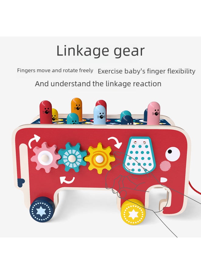 Wooden Cartoon Elephant Hamster Baby Children Early Education Knock Piling Table Drag Toddler Toy-Color:Mammoth Push-pull Whack-a-mole - Image 5