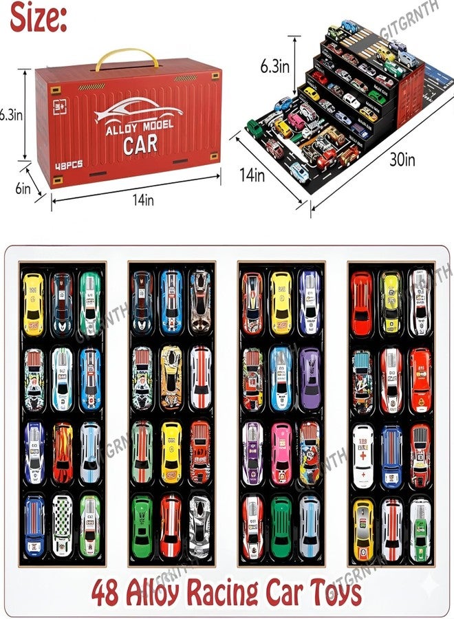 GITGRNTH 48 Pcs Pull Back Car Set for 3+ Kids, Container Storage Box - Learning & Educational Stuffers Mini Cars, Tay Car Set, Racing Pattern | Perfect for Kids, Children, Boys & Girls - Image 2