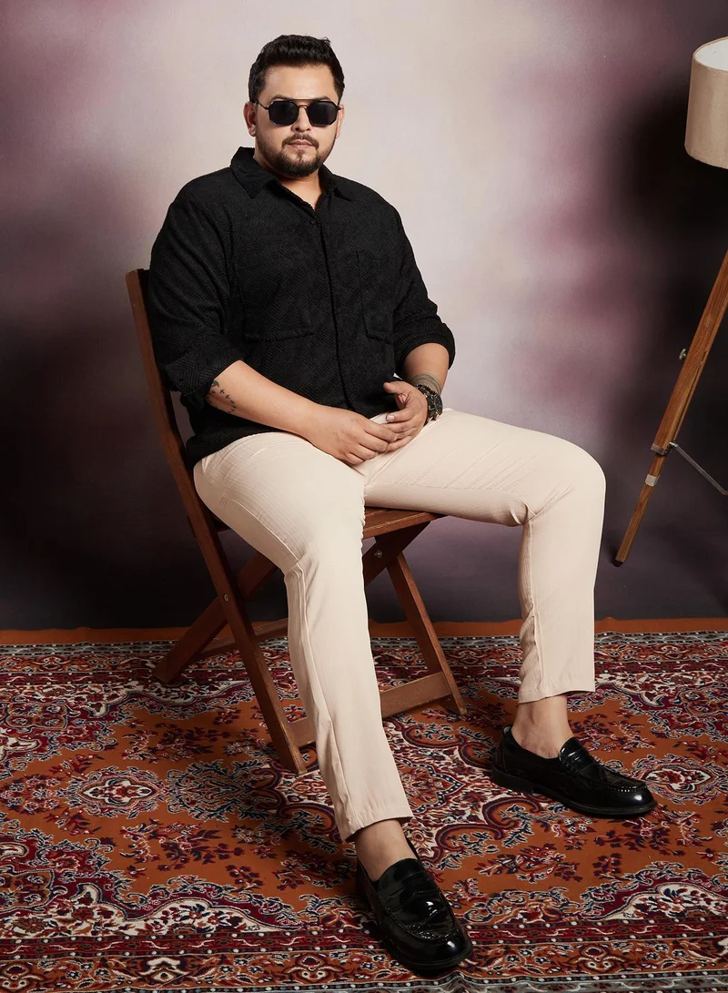 Instafab Plus  Instafab Plus Men's Onyx Black Axisline Utility-Relaxed Shirt For Casual Wear | Spread Collar | Long Cuffed Sleeves | Button Closure | Plus Size Shirt Crafted With Comfort Fit For Everyday Wear for Men | Best Price UAE