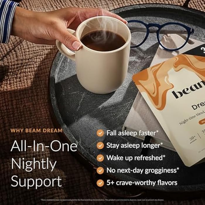 Beam Dream Sleep Powder – Sleep Aid for Adults with Melatonin, Magnesium, L-Theanine, Reishi Mushroom & Apigenin Sleep Supplement, Sleepy Cocoa Bedtime Drink Mix, Sea Salt Caramel Flavor, 30 Servings - Image 2