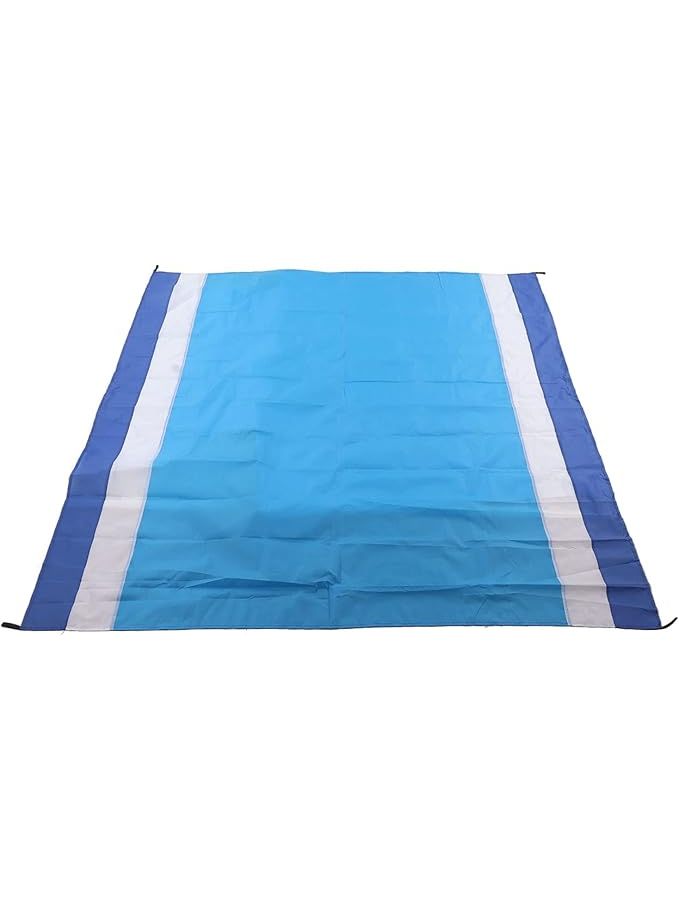 Picnic Mat Waterproof Foldable Sand Prevention Oversized Beach Mat Portable For Travel Camping Blue White Stripes Medium - Image 1