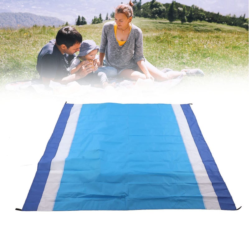 Picnic Mat Waterproof Foldable Sand Prevention Oversized Beach Mat Portable For Travel Camping Blue White Stripes Medium - Image 3