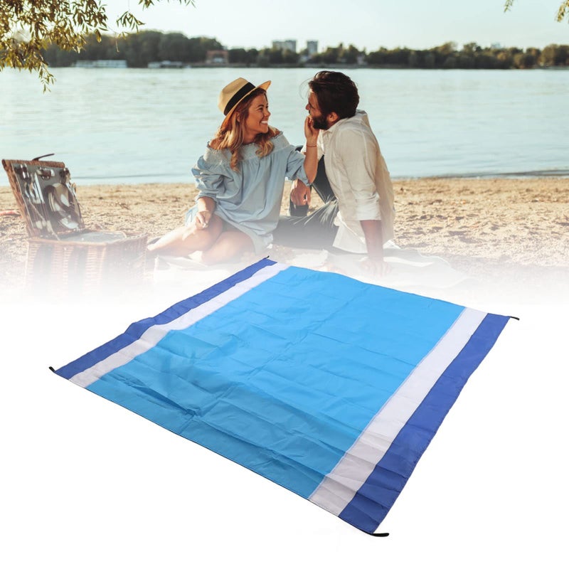Picnic Mat Waterproof Foldable Sand Prevention Oversized Beach Mat Portable For Travel Camping Blue White Stripes Medium - Image 5