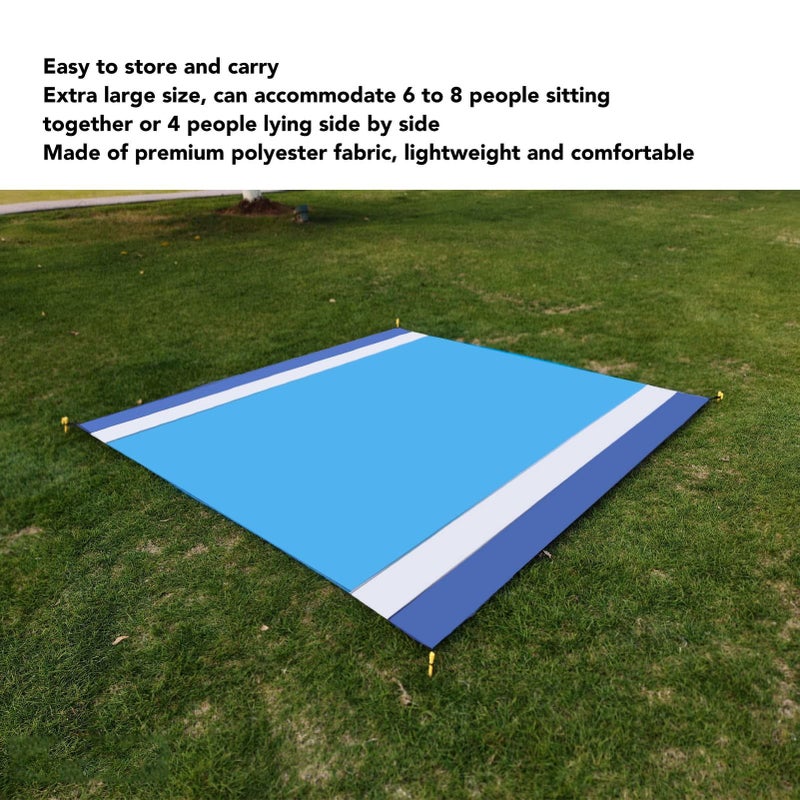 Picnic Mat Waterproof Foldable Sand Prevention Oversized Beach Mat Portable For Travel Camping Blue White Stripes Medium - Image 4