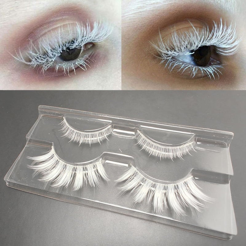 Luwigs White False Eyelashes Cosplay Halloween White Lashes Extension Tools Reusable Natural Looking Anime Makeup Masquerade Party - Image 4