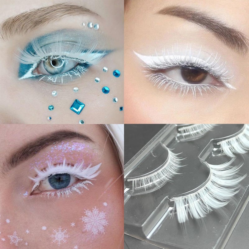 Luwigs White False Eyelashes Cosplay Halloween White Lashes Extension Tools Reusable Natural Looking Anime Makeup Masquerade Party - Image 5