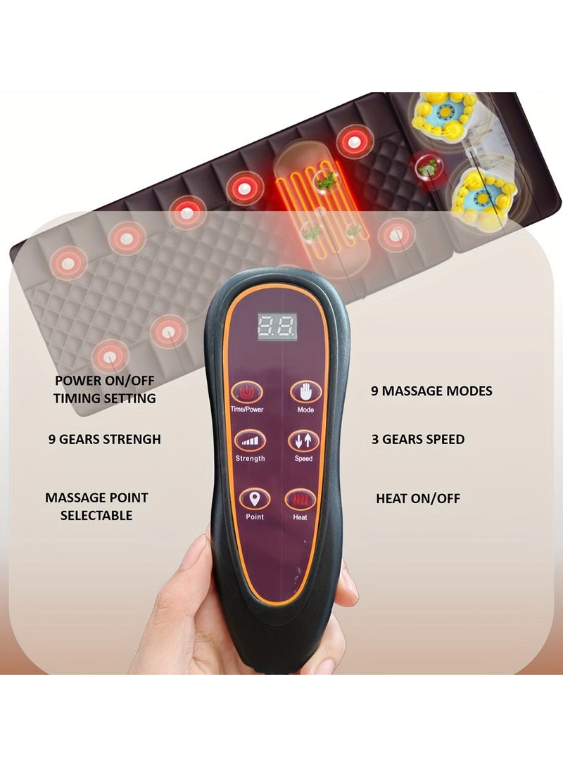 Full Body Massage Mat With Neck Pressure Waist Hot Compress PU Leather Foldable Full Body Massage Mat Body Heating Massage Pad With Pillow Neck Shoulder Back Calf Leg Muscle Relax Suitable For Home Office Car