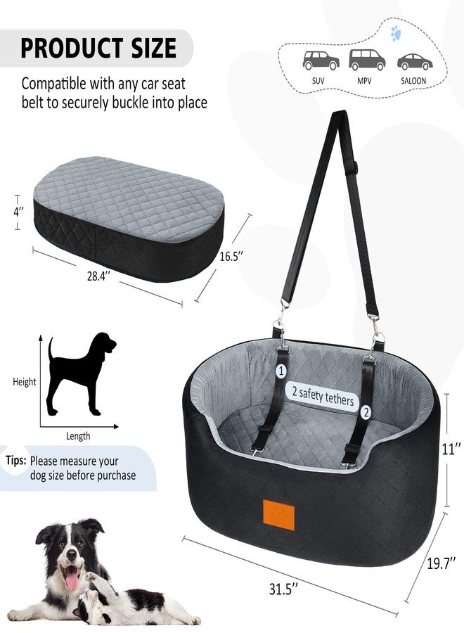 Feporen Dog Car Seat for Medium Dogs Up to 50 lbs, Pet Booster Seat for Cars SUVs and Trucks,Washable & Detachable Dog Car Bed with Safety Strap, Thick Cushion, Non-Slip Base(Black/Gray - Image 4