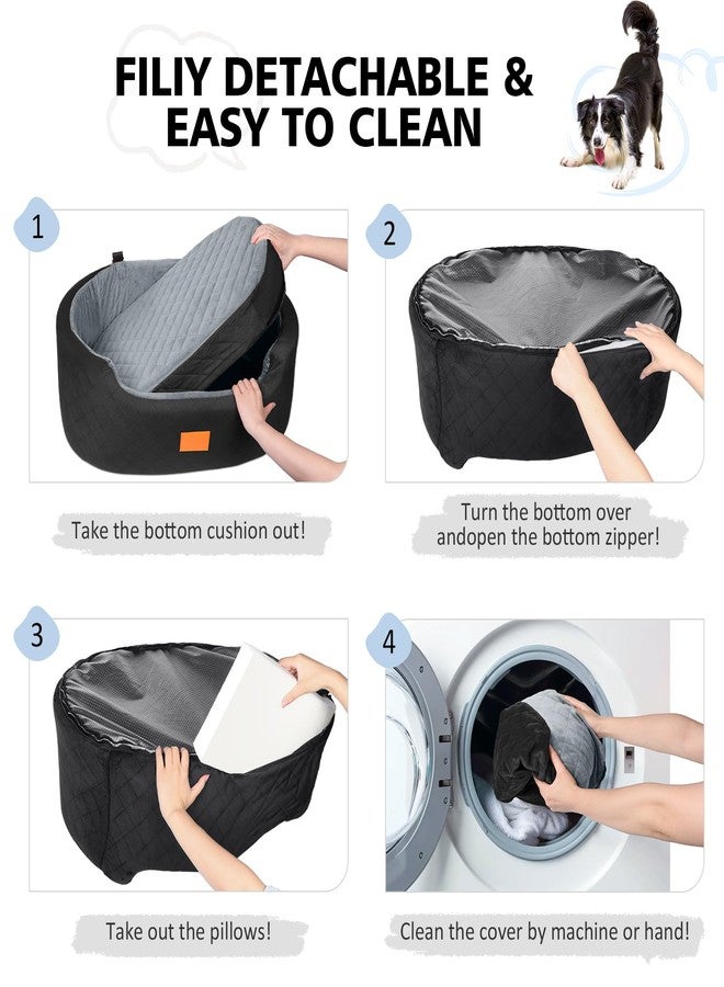 Feporen Dog Car Seat for Medium Dogs Up to 50 lbs, Pet Booster Seat for Cars SUVs and Trucks,Washable & Detachable Dog Car Bed with Safety Strap, Thick Cushion, Non-Slip Base(Black/Gray - Image 5